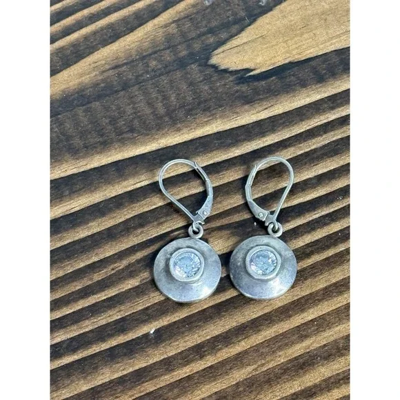 Vintage Dangle Earrings Sterling Silver 925 Clear Round Patina Marked oTc - Picture 1 of 5